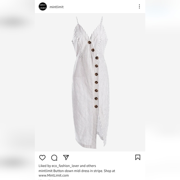 BRAND NEW Mint Limit Button Down Midi Dress in Stripe - Picture 2 of 8
